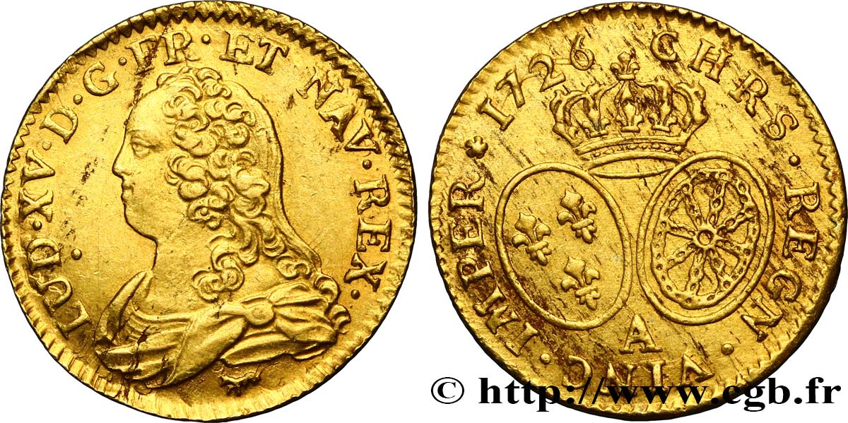 LOUIS XV DIT LE BIEN AIMÉ Louis d or aux écus ovales, buste habillé 1726 Paris TTB+