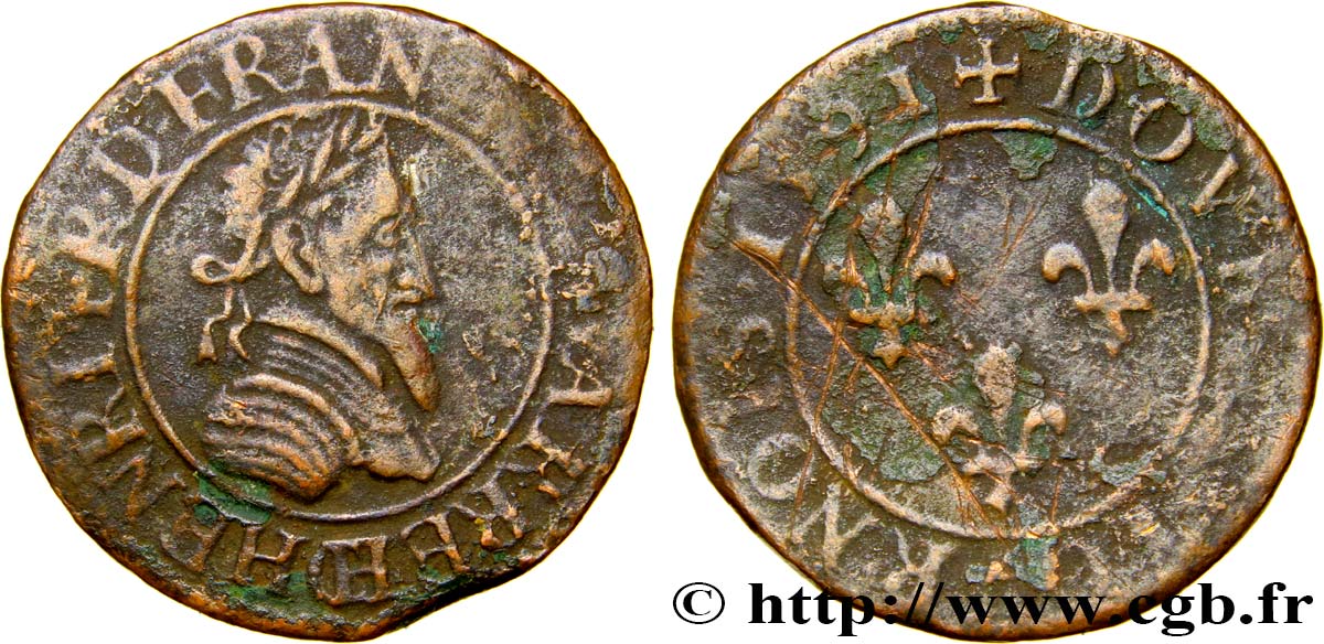 HENRI IV LE GRAND Double tournois, 2e type de Châlons-sur-Marne 1591 Châlons-en-Champagne TB/B+
