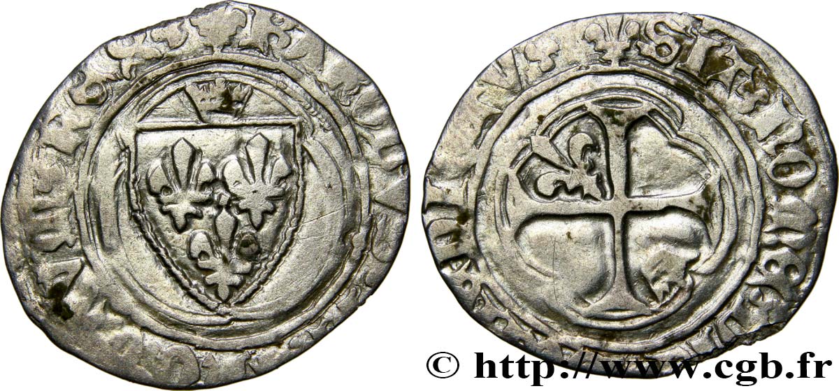 CHARLES VII LE VICTORIEUX Petit blanc à la couronne n.d. Angers TB/TB+