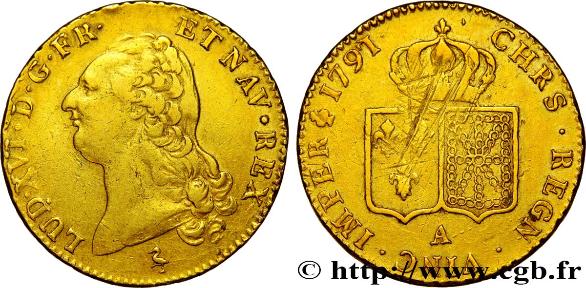 LOUIS XVI Double louis d’or aux écus accolés 1791 Paris XF