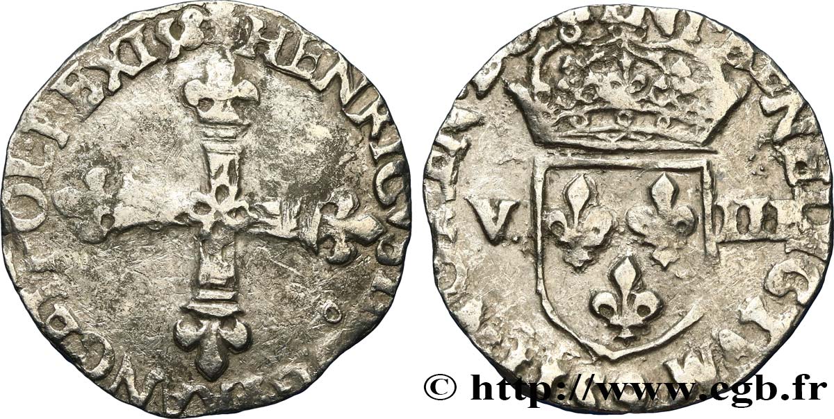 HENRI III Huitième d&nbsp;écu, croix de face n.d. Rennes TB/TB+