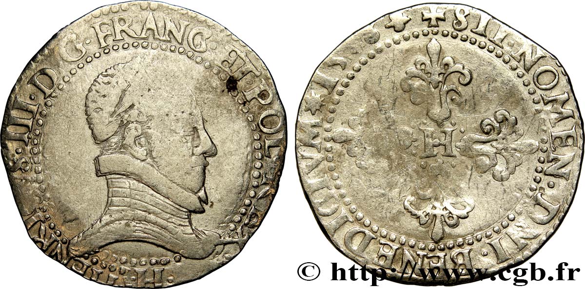 HENRI III Demi-franc au col plat 1578 La Rochelle TB