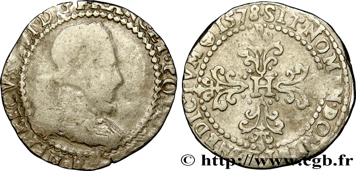 HENRI III Demi-franc au col plat 1578 Rouen B+/TB+