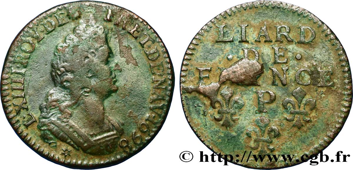 LOUIS XIV LE GRAND OU LE ROI SOLEIL Liard, 3e type, buste âgé 1698 Dijon TB+