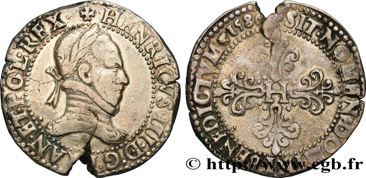 HENRI III Franc au col plat 1586 Paris TB+