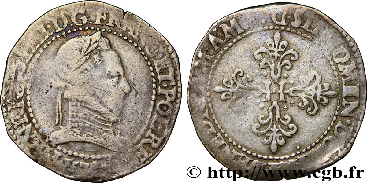 HENRY III Franc au col plat 1578 Lyon q.BB