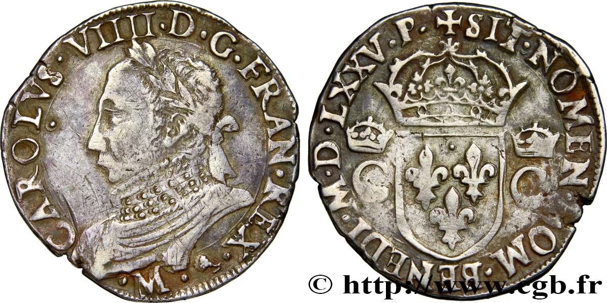 HENRI III. MONNAYAGE AU NOM DE CHARLES IX Teston, 10e type 1575 Toulouse TTB