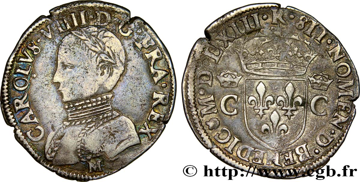 CHARLES IX Demi-teston, 2e type 1563 Toulouse TB+/TTB