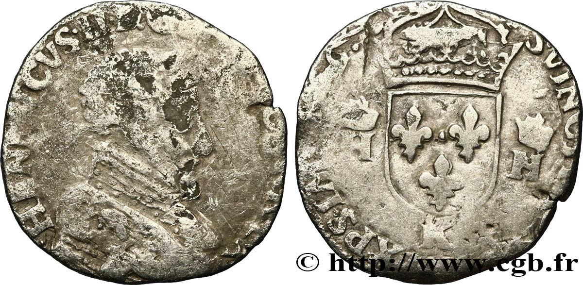 FRANÇOIS II. MONNAYAGE AU NOM D&nbsp;HENRI II Demi-teston à la tête nue, 3e type n.d. Bordeaux B