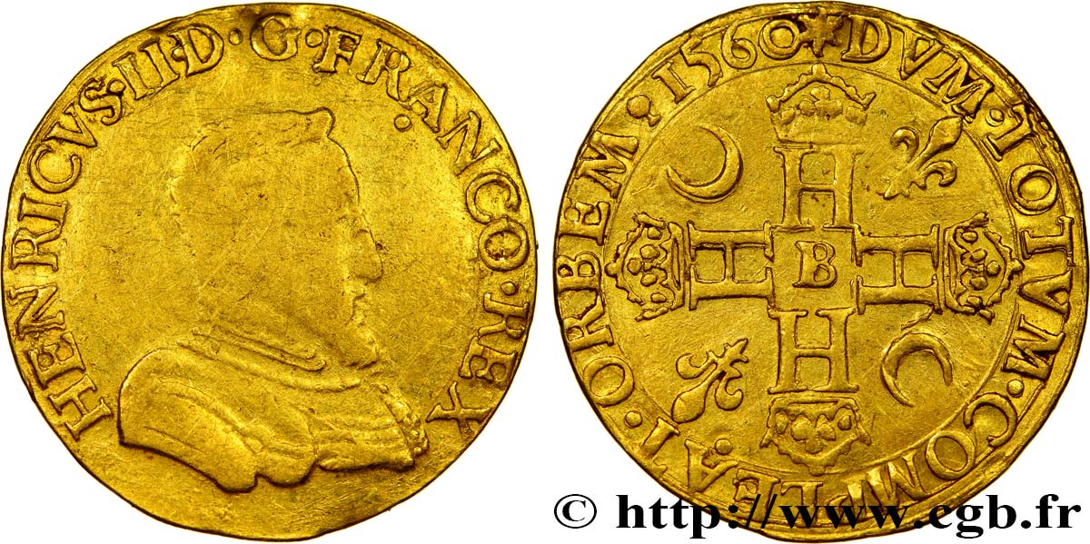 FRANCIS II. COINAGE AT THE NAME OF HENRY II Double henri d or, 1er type 1560 Rouen BC/MBC