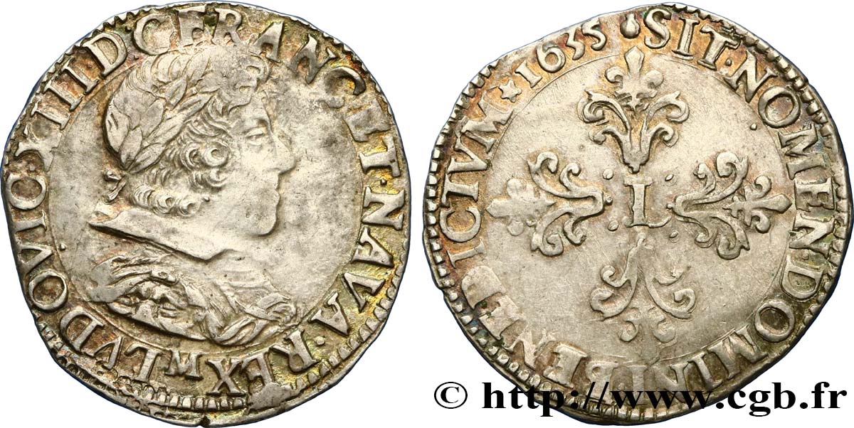 LOUIS XIII  Demi-franc, 10e type 1635 Toulouse q.SPL