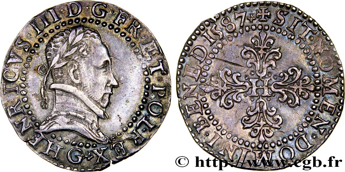 HENRY III Demi-franc au col plat 1587 Poitiers AU