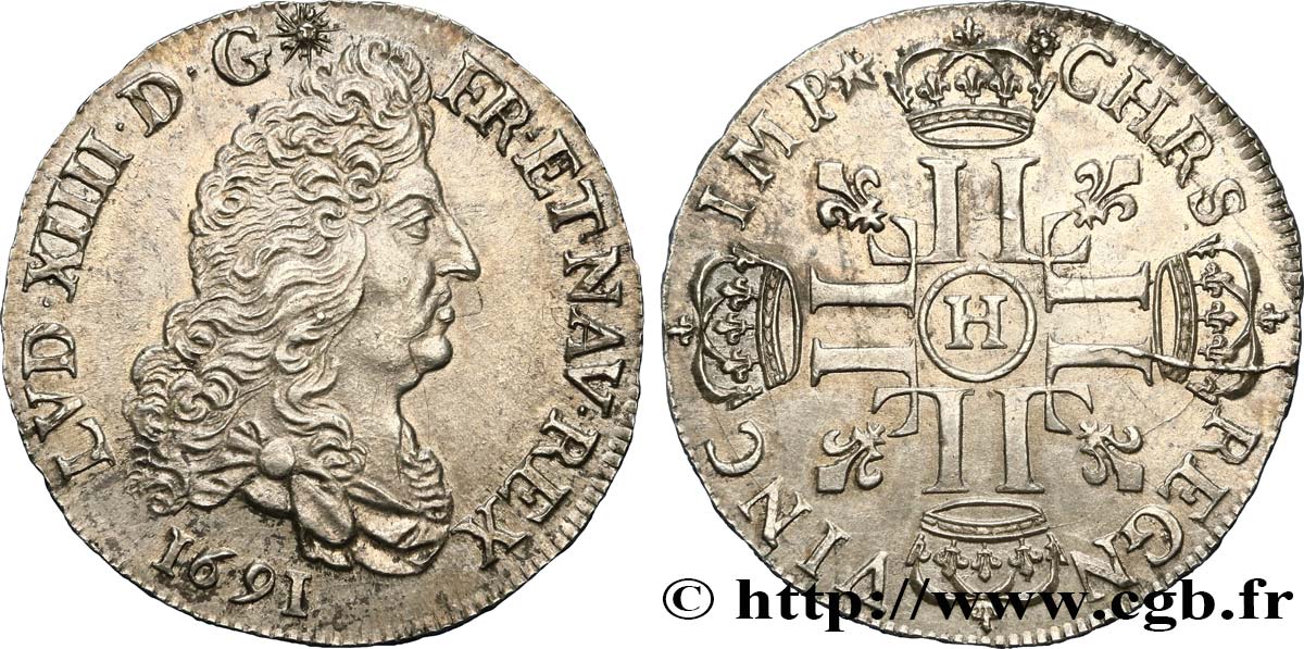 LOUIS XIV  THE SUN KING  Demi-écu aux huit L, 1er type 1691 La Rochelle VZ