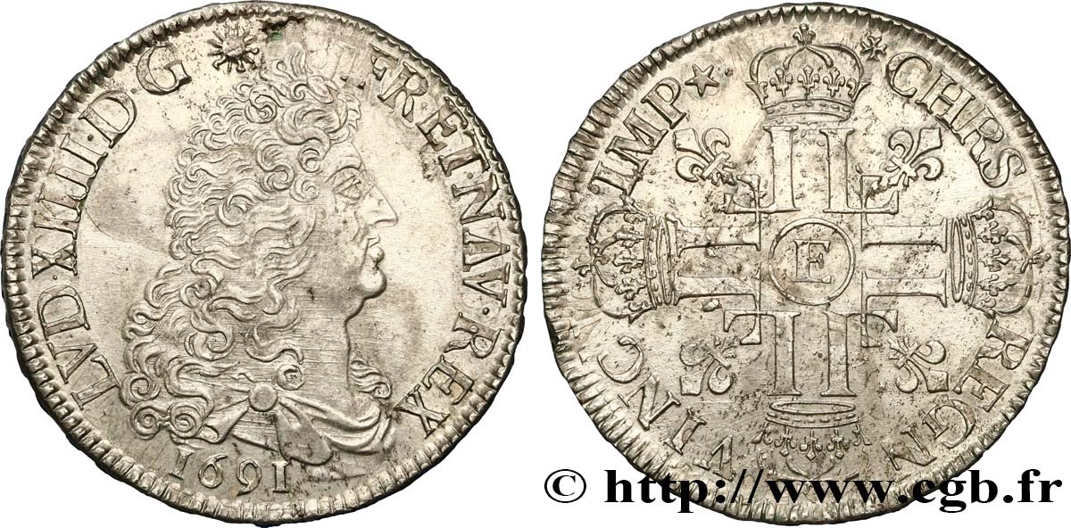 LOUIS XIV  THE SUN KING  Écu aux huit L, 1er type 1691 Tours SPL