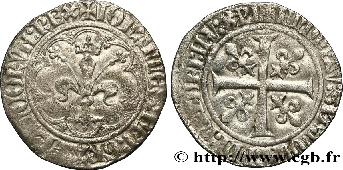 JEAN II LE BON Gros à la fleur de lis dit &nbsp;patte d&nbsp;oie&nbsp; 22/01/1358  TTB