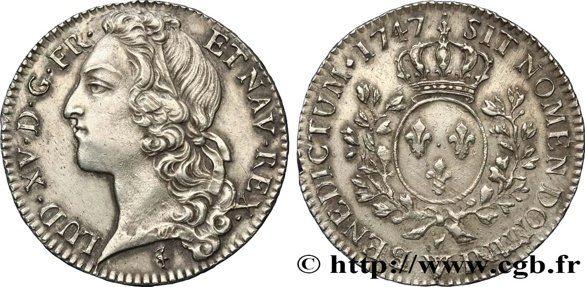 LOUIS XV  THE WELL-BELOVED  Demi-écu aux branches d’olivier, tête ceinte d’un bandeau 1747 Lille EBC