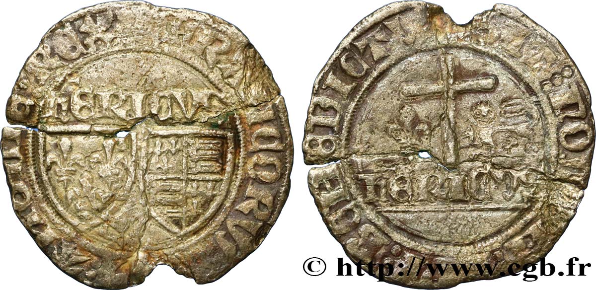 HENRY VI DE LANCASTRE - ROI DE FRANCE (1422-1453) - ROI D ANGLETERRE (1422-1461) et (1470-1471) Blanc aux écus n.d. Rouen B