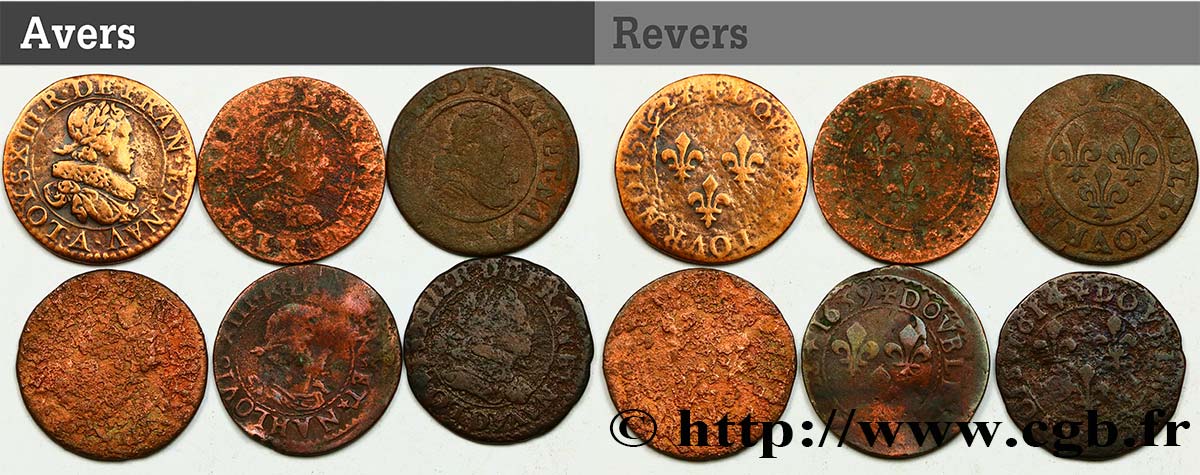 LOUIS XIII  Lot de 6 doubles tournois de Louis XIII n.d. s.l. q.MB