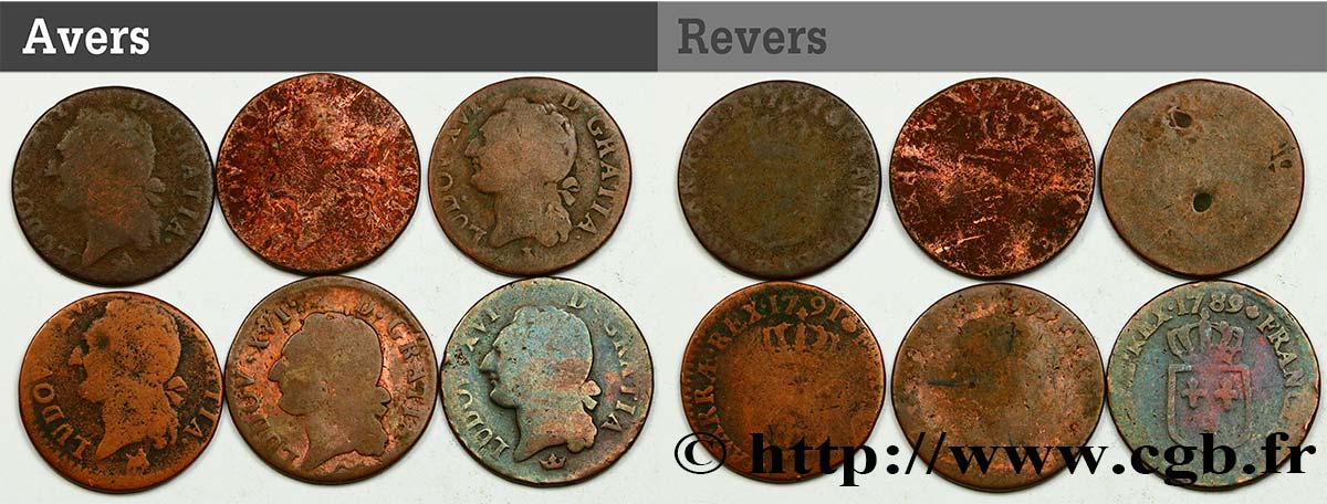 LOUIS XVI Demi-sol dit “à l écu”, lot de 6 ex. n.d. Ateliers divers B