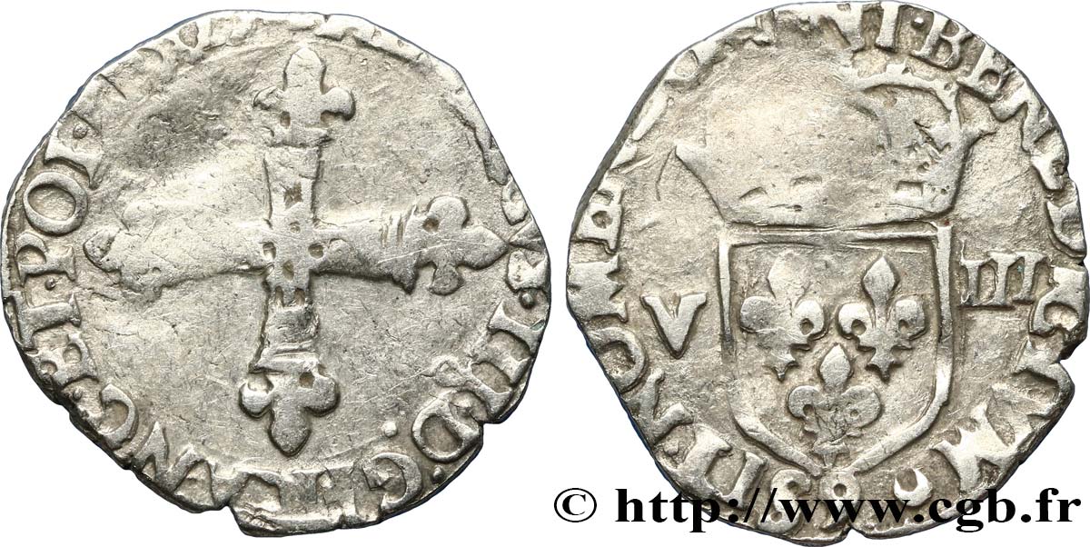 HENRI III Huitième d&nbsp;écu, croix de face n.d. Rennes TB+/TB