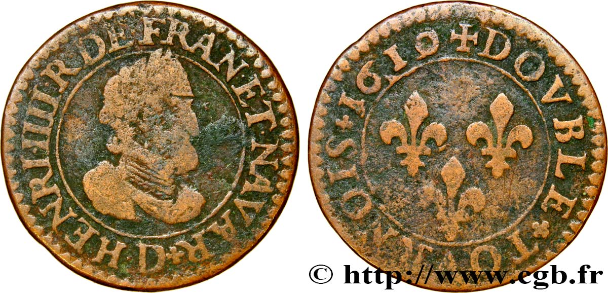 HENRY IV Double tournois, 2e type 1610 Lyon q.BB