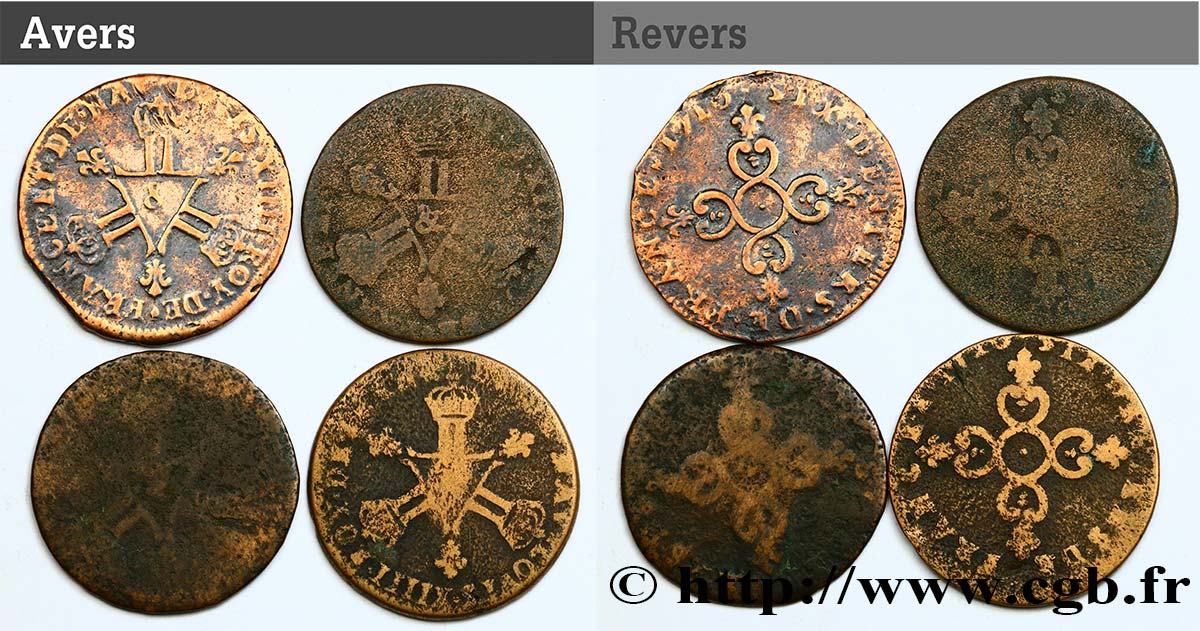 LOTS Lot de quatre pièces de six deniers dits  Dardennes  de Louis XIV n.d. s.l. B