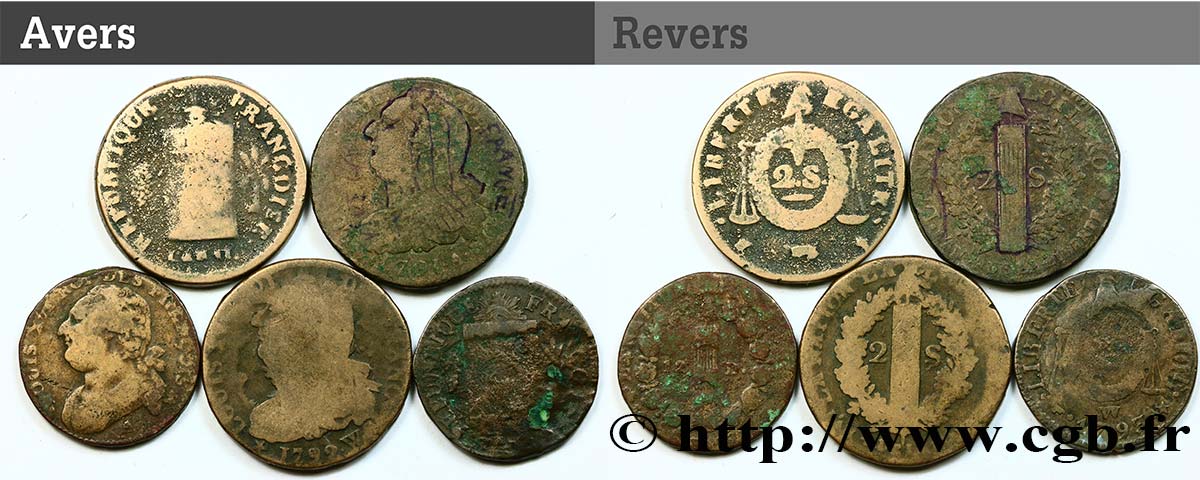 LOTS Lot de cinq monnaies de la Révolution française n.d. s.l. B