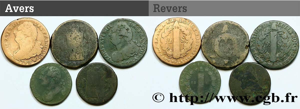 LOTES Lot de cinq monnaies de la Révolution française n.d. s.l. RC