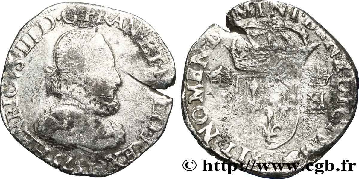 HENRI III Teston 3e type, col fraisé 1575 Angers TB