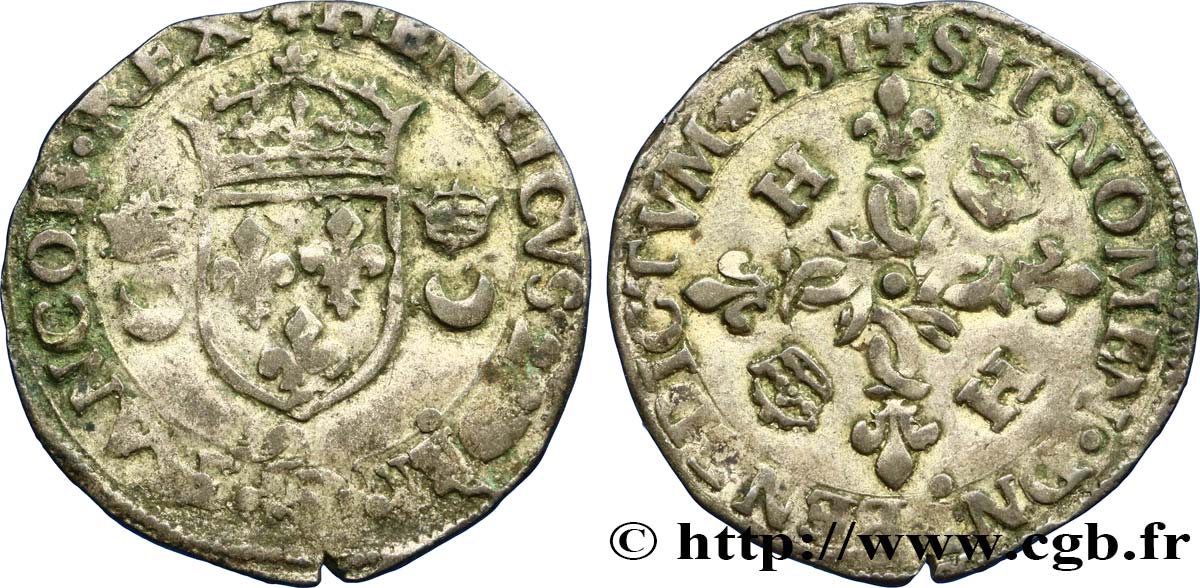 HENRI II Douzain aux croissants 1551 Rennes TB+/TTB