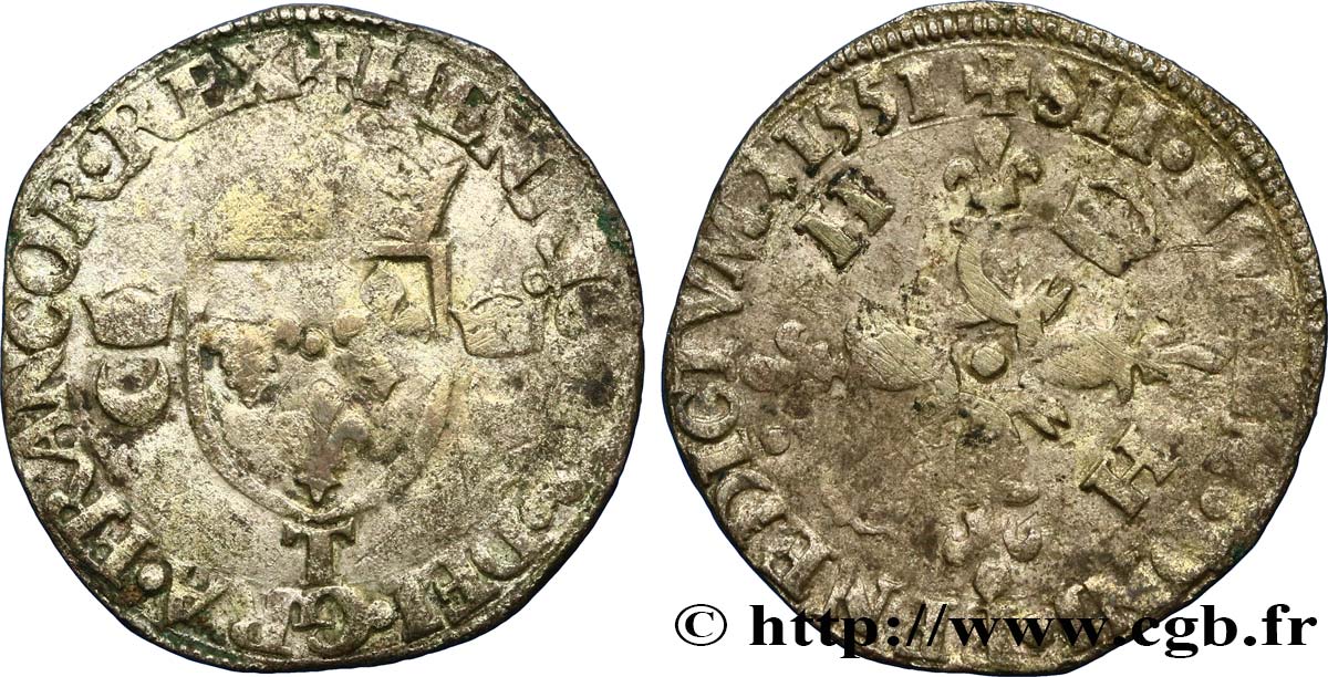 HENRI II Douzain aux croissants 1551 Nantes TB