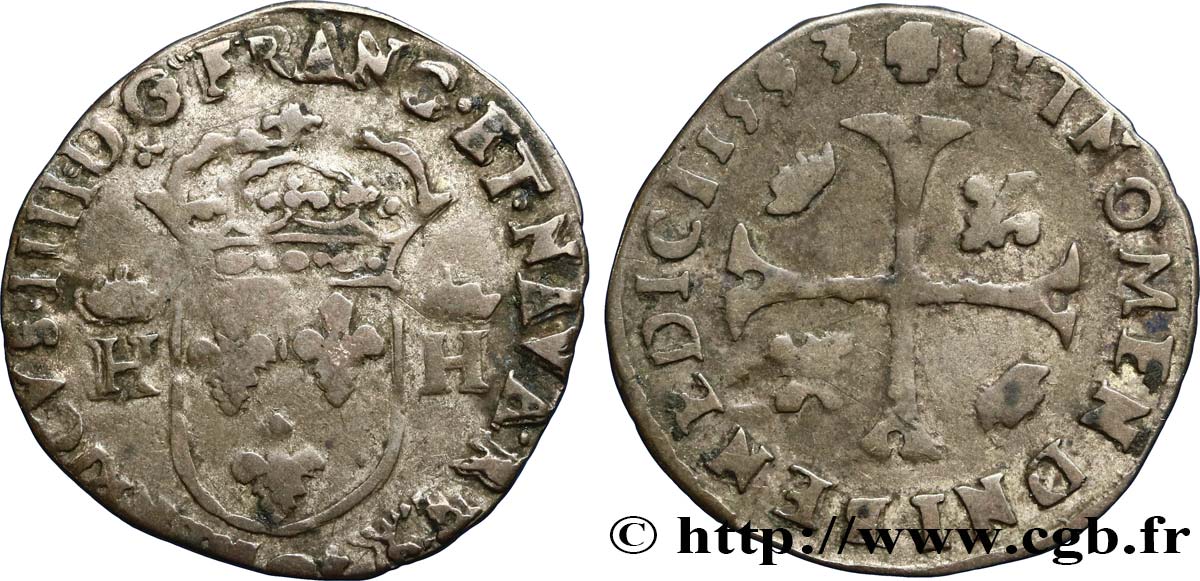 HENRY IV Douzain aux deux H couronnées, 9ème type 1593 Clermont-Ferrand BC/BC+
