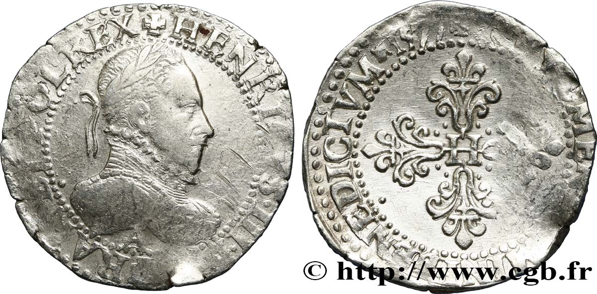 HENRY III Demi-franc au col gaufré 1577 Paris q.BB
