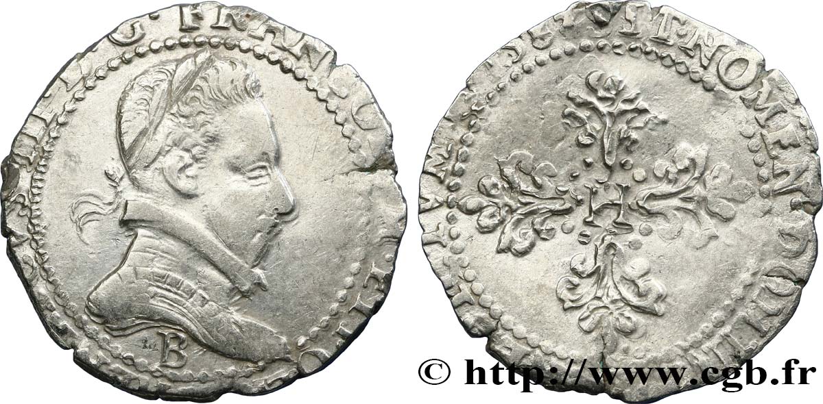 HENRI III Demi-franc au col plat 1587 Rouen TB+