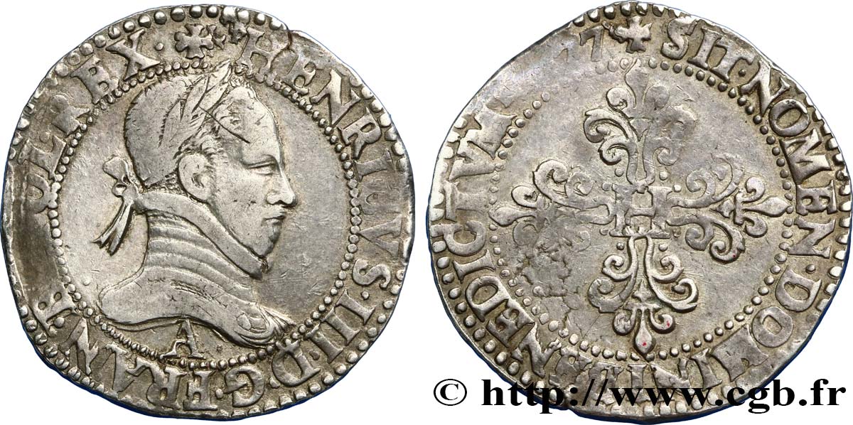 HENRI III Franc au col plat 1577 Paris TTB/TB+