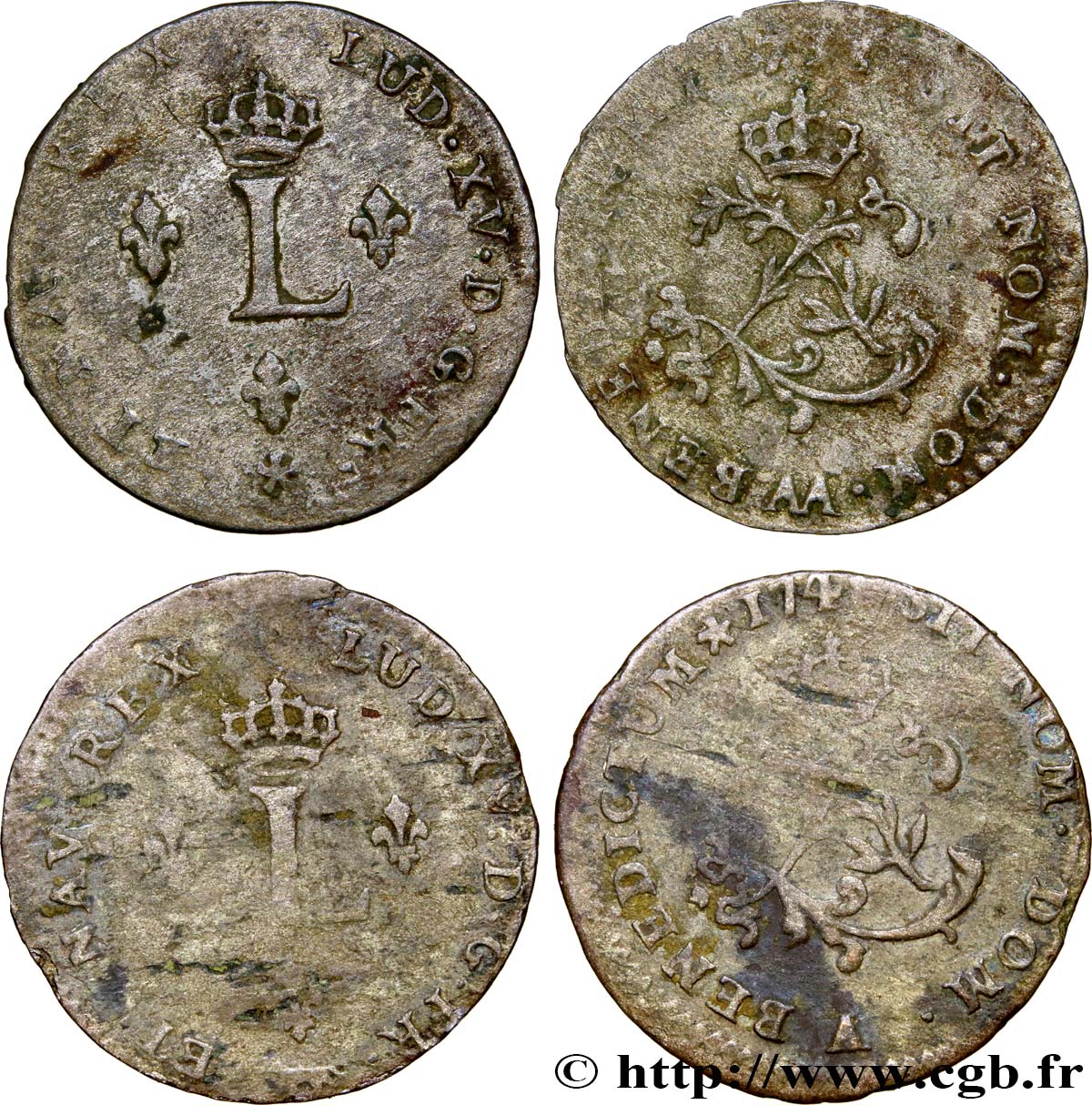 LOUIS XV DIT LE BIEN AIMÉ Double sol de billon, lot de 2 ex. n.d.  B