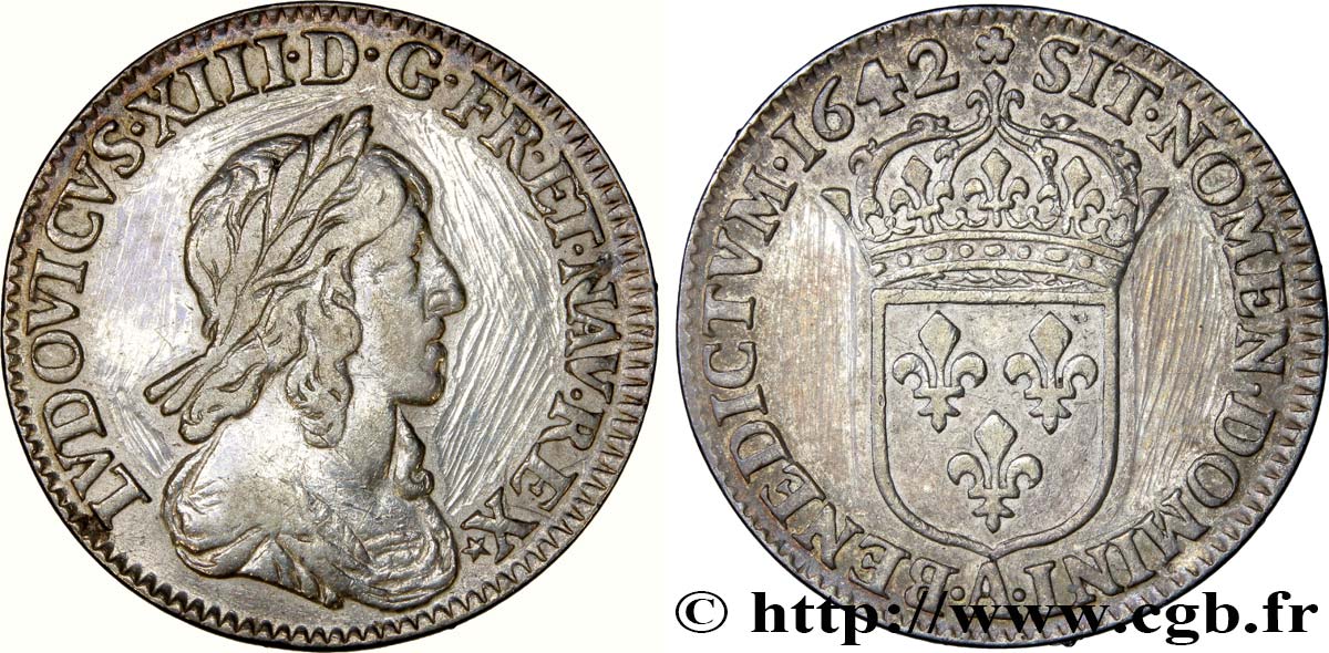 LOUIS XIII  Douzième d écu, buste drapé et cuirassé (2e buste de Jean Warin) 1642 Paris, Monnaie de Matignon BC+