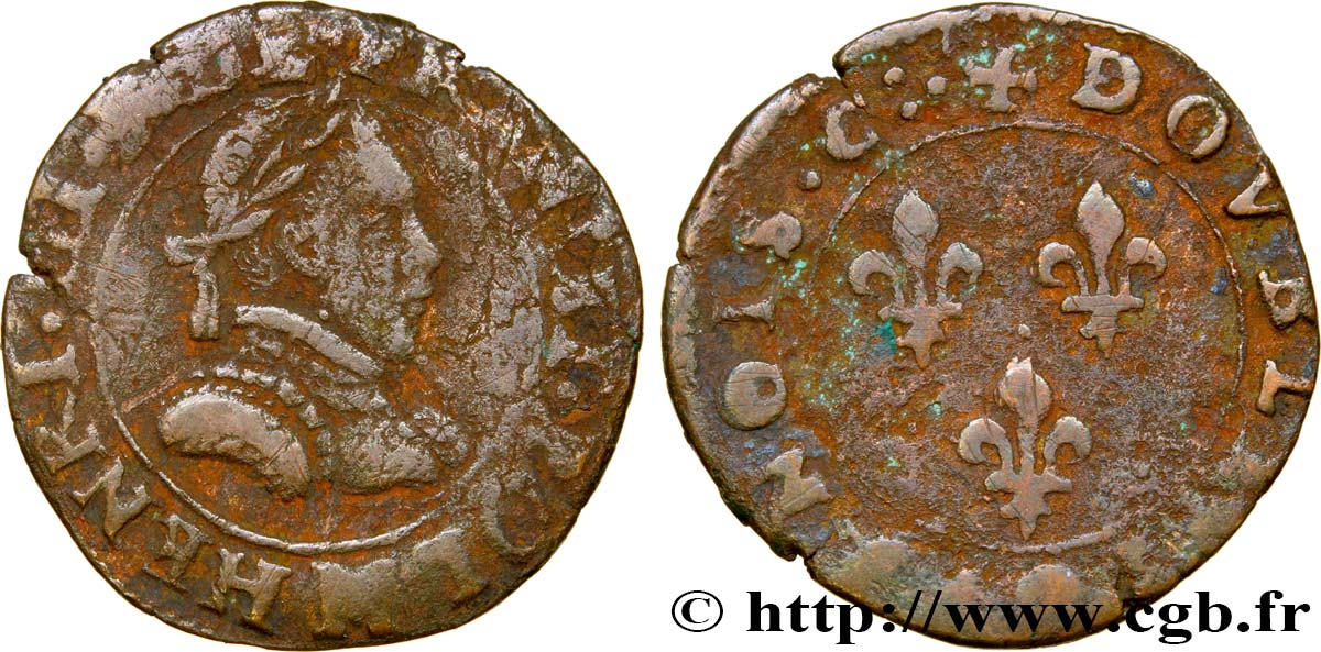 LIGUE. COINAGE AT THE NAME OF HENRY III Double tournois, type de Toulouse n.d. Toulouse fSS