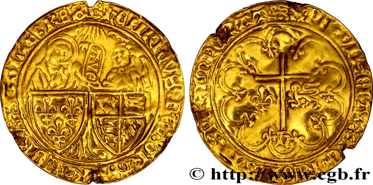 HENRY VI DE LANCASTRE - ROI DE FRANCE (1422-1453) - ROI D ANGLETERRE (1422-1461) et (1470-1471) Salut d or n.d. Rouen TB