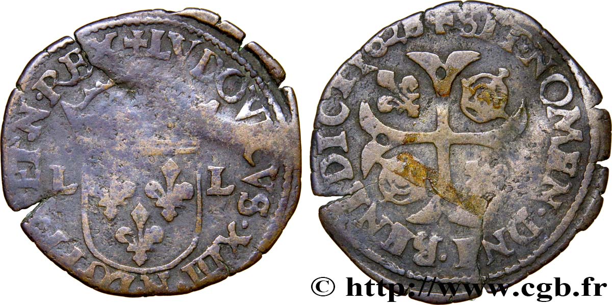LOUIS XIII  Douzain, à la croix cantonnée de deux lis et de deux couronnes (émission protestante) 1628 Nîmes q.BB