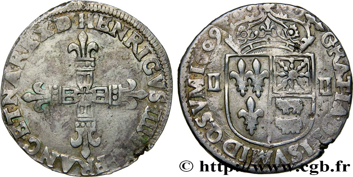 HENRY IV Quart d écu de Béarn 1609 Pau SS