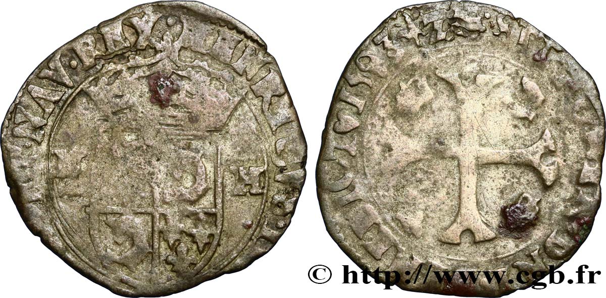 HENRI IV LE GRAND Douzain du Dauphiné aux deux H, 2e type 1593 Grenoble B+