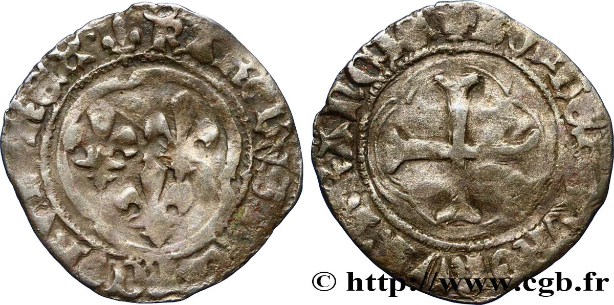 CHARLES VII  THE WELL SERVED  Double tournois n.d. Angers BC+
