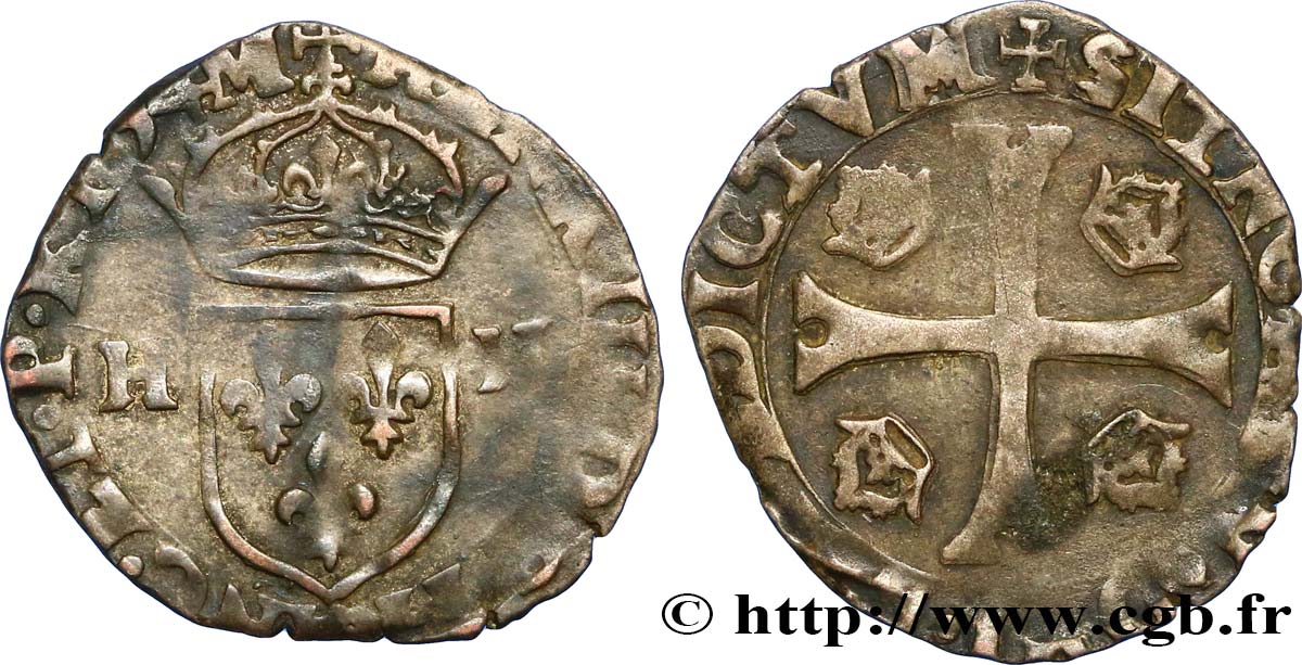 THE LEAGUE. COINAGE IN THE NAME OF HENRY III Douzain aux deux H, 1er type 1594 Berre VF