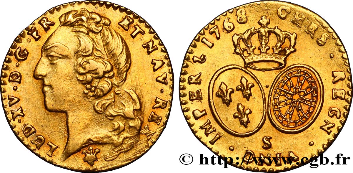 LOUIS XV  THE WELL-BELOVED  Demi-louis d’or aux écus ovales, tête ceinte d’un bandeau 1768 Reims q.SPL/SPL