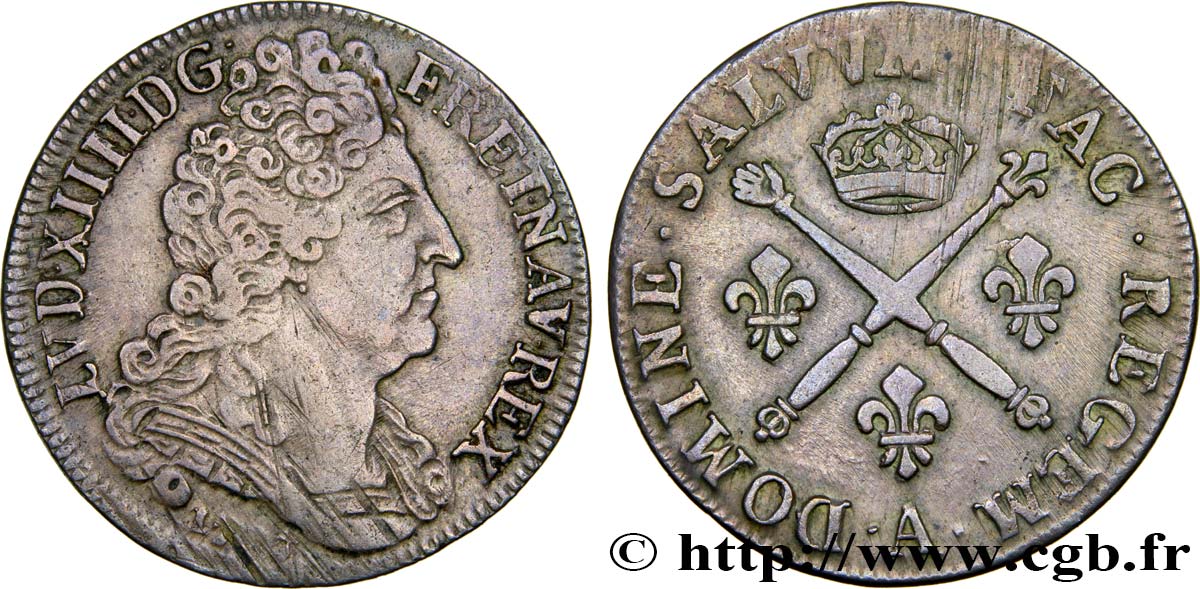 LOUIS XIV  THE SUN KING  20 sols aux insignes 1707 Paris AU