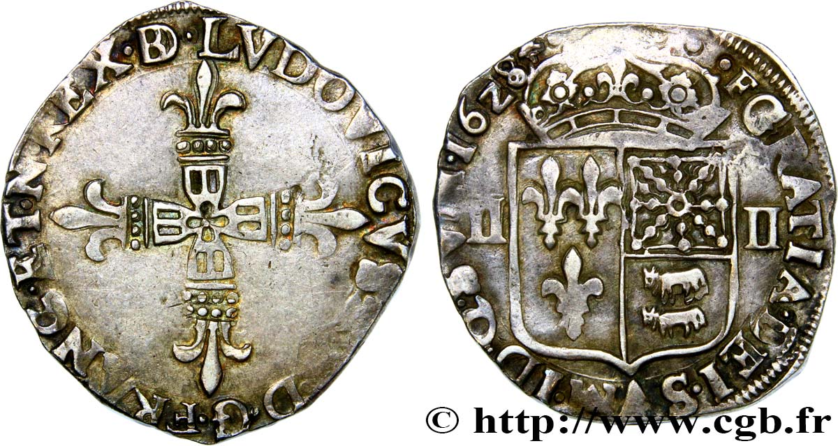 LOUIS XIII  Quart d écu de Béarn 1628 Morlaàs XF