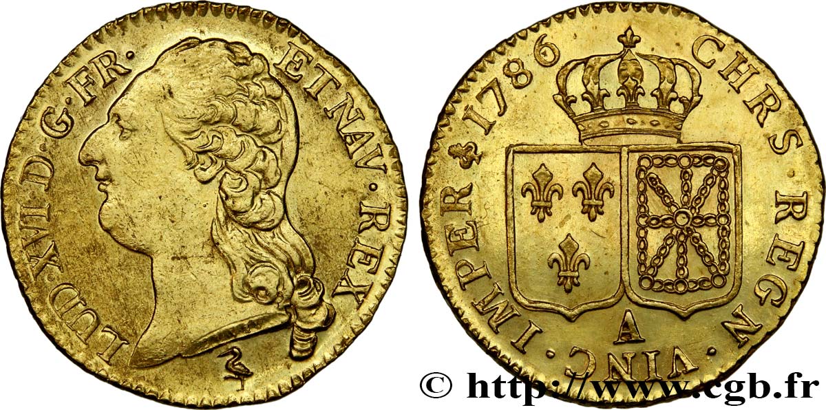 LOUIS XVI Louis d or aux écus accolés 1786 Paris SS+/fST