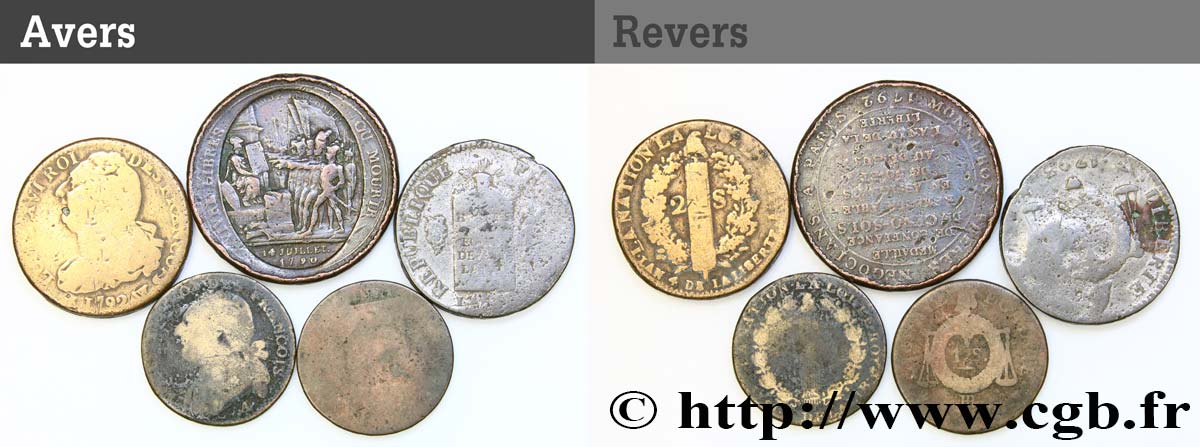 LOTS Lot de cinq monnaies de la Révolution française n.d. s.l. B+