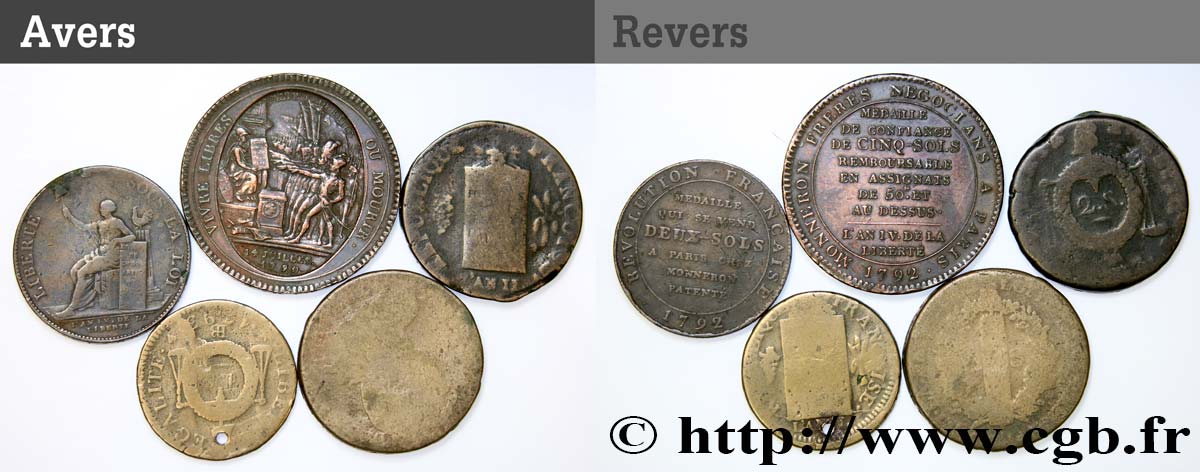 LOTES Lot de cinq monnaies de la Révolution française n.d. s.l. RC+